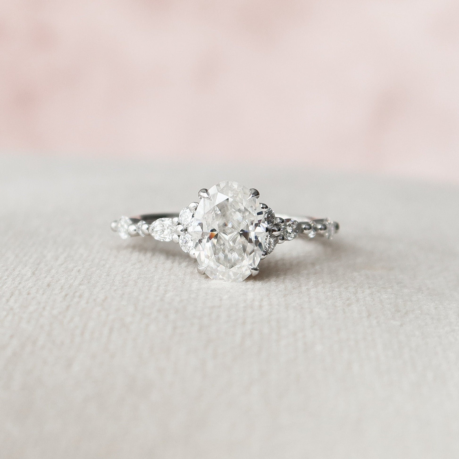 1.5 CT Oval Cut Cluster Pave Moissanite Engagement Ring 1