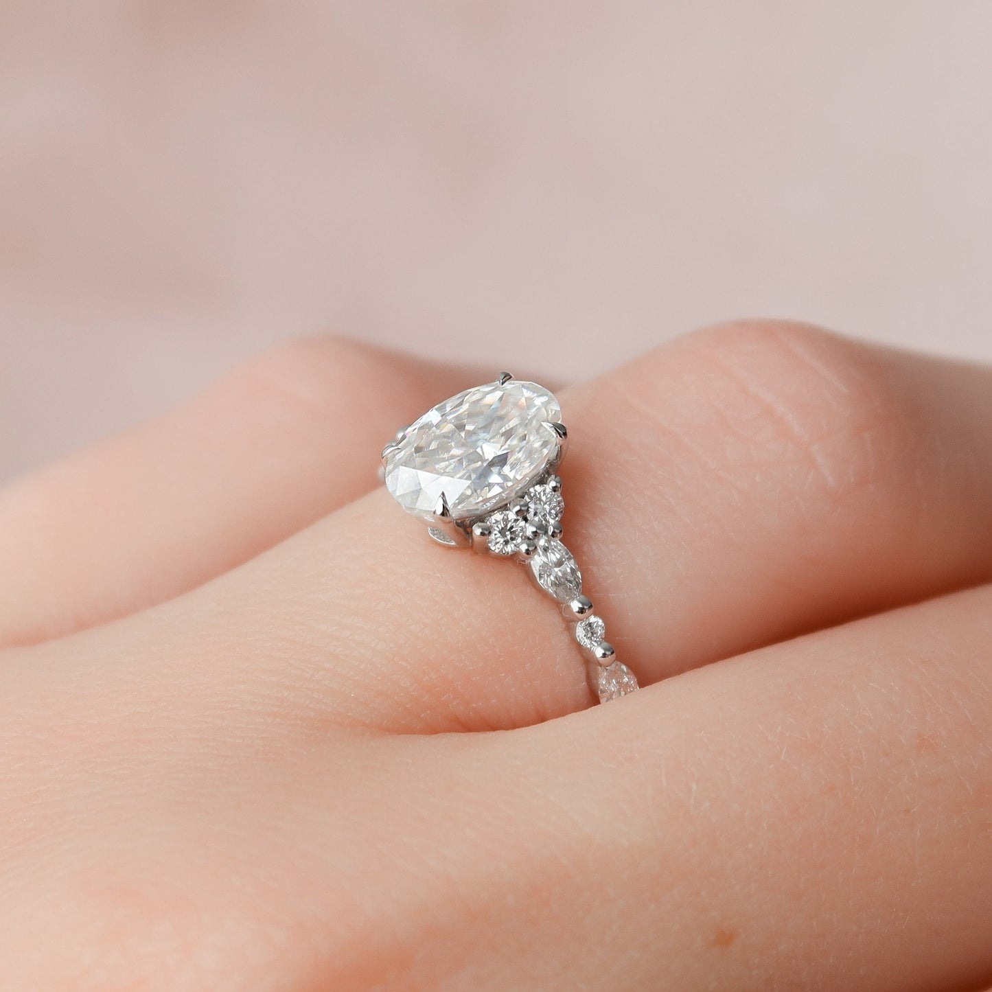 1.5 CT Oval Cut Cluster Pave Moissanite Engagement Ring 4