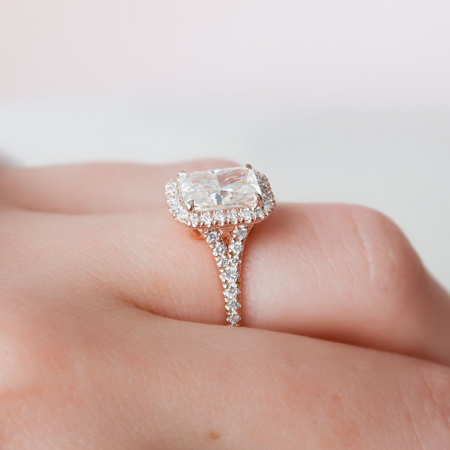 3.50 CT Radiant Halo & Pave Split Shank Moissanite Engagement Ring 8