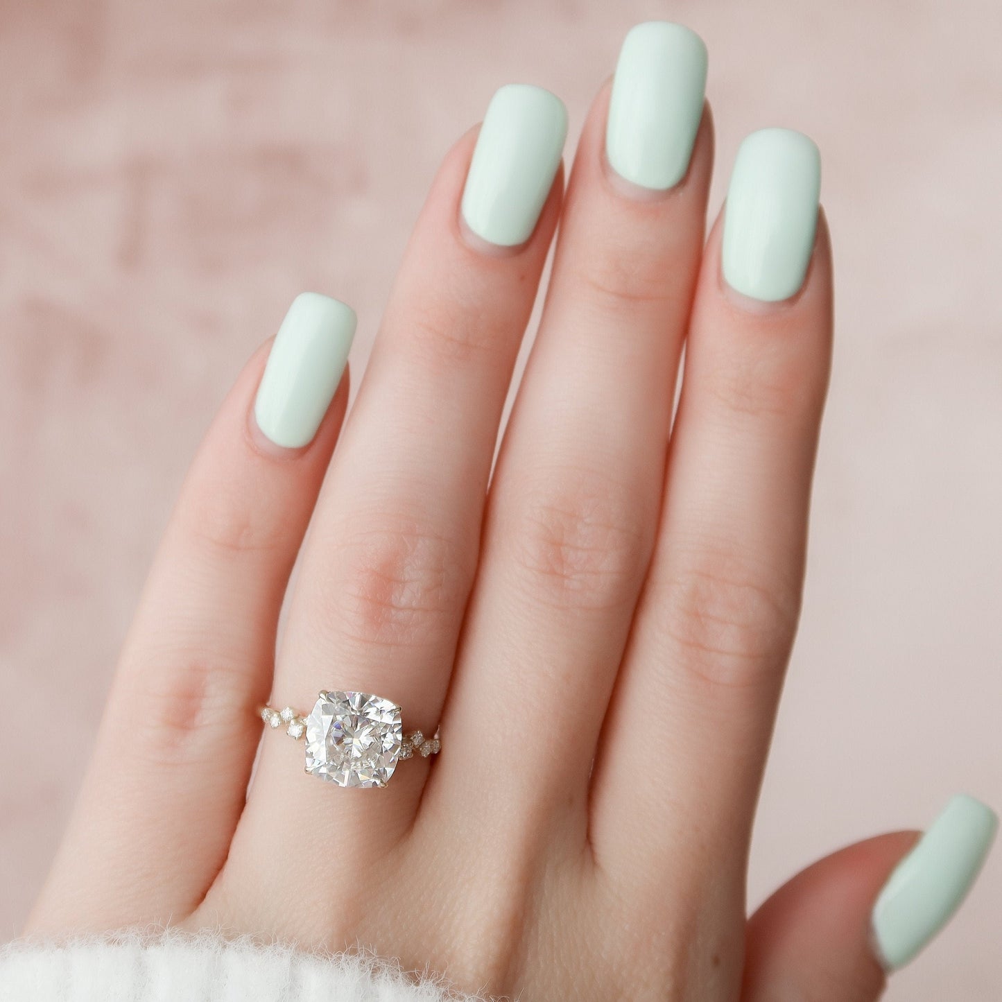 4.0 CT Cushion Hidden Halo Pave Style Moissanite Engagement Ring 6