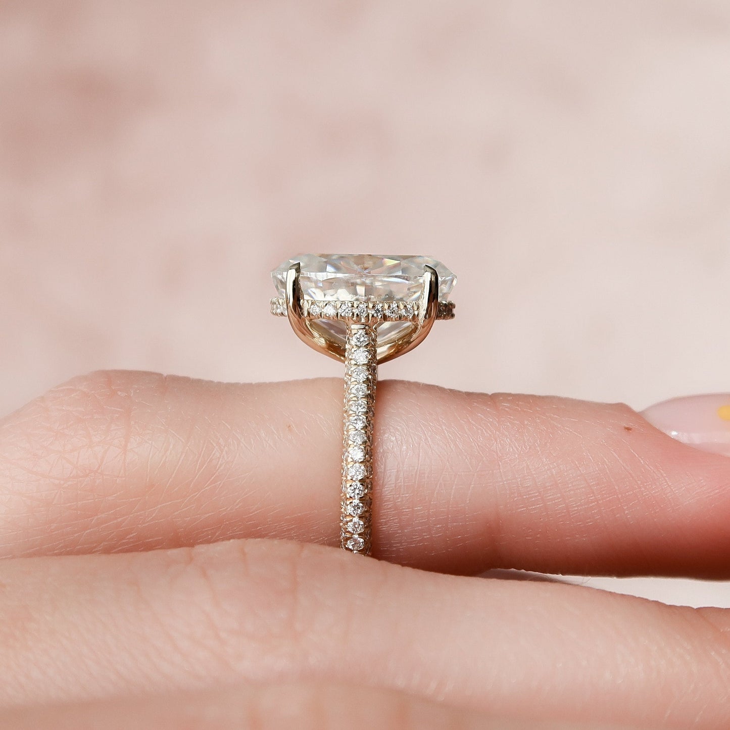 5.0 CT Oval Cut Pave Hidden Halo Moissanite Engagement Ring 6
