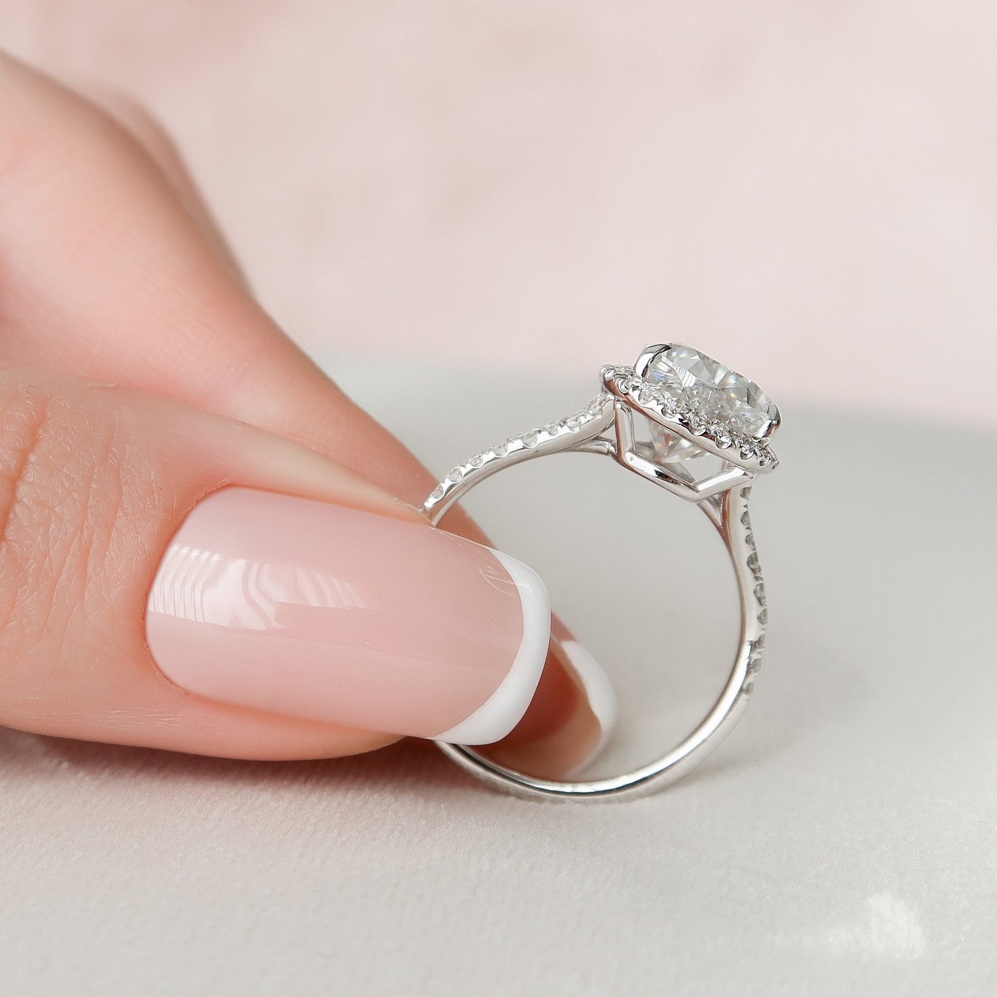 3.0 CT Pear Halo & Pave Split Shank Moissanite Engagement Ring 6