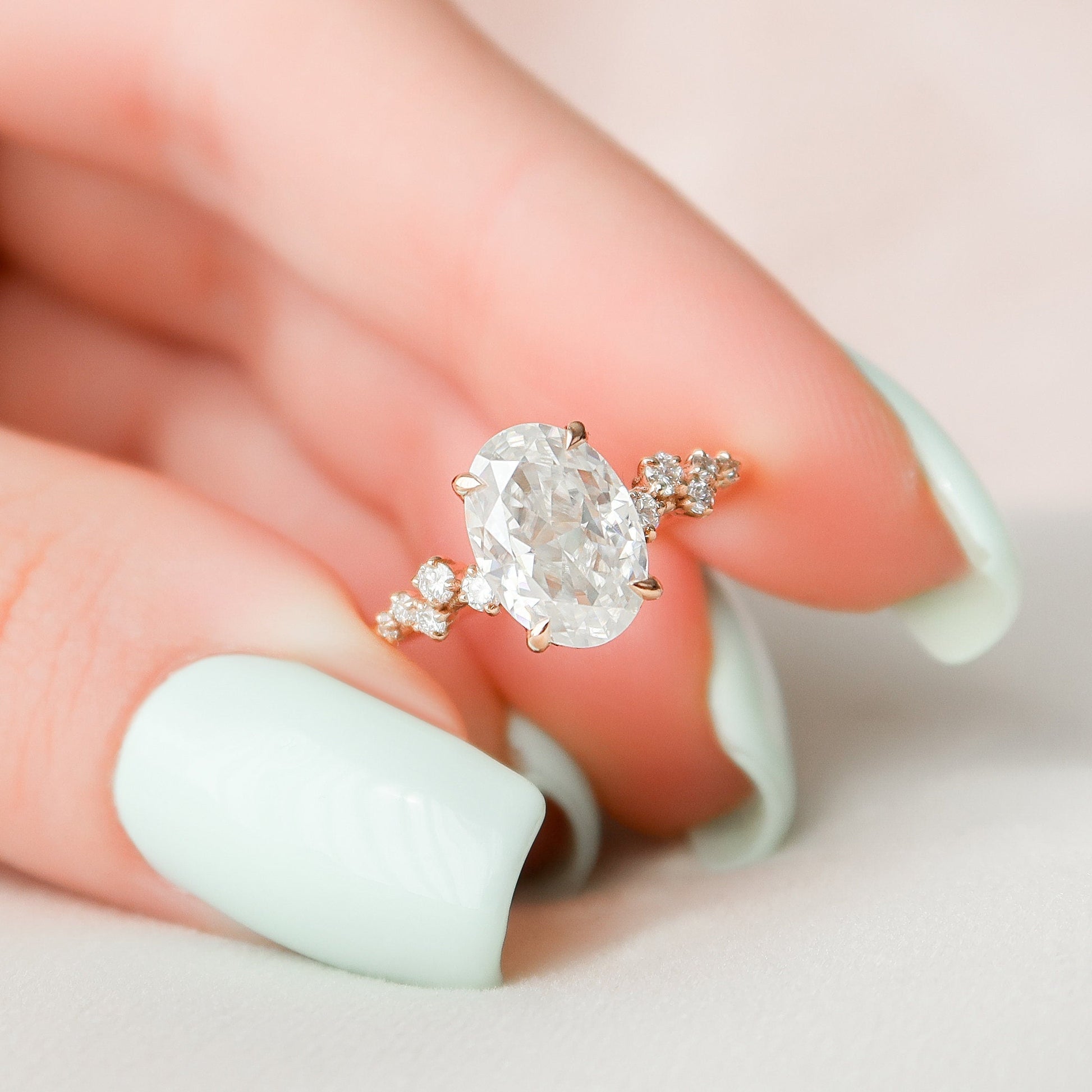 2.0 CT Oval Cut Hidden Halo Pave Style Moissanite Engagement Ring 9