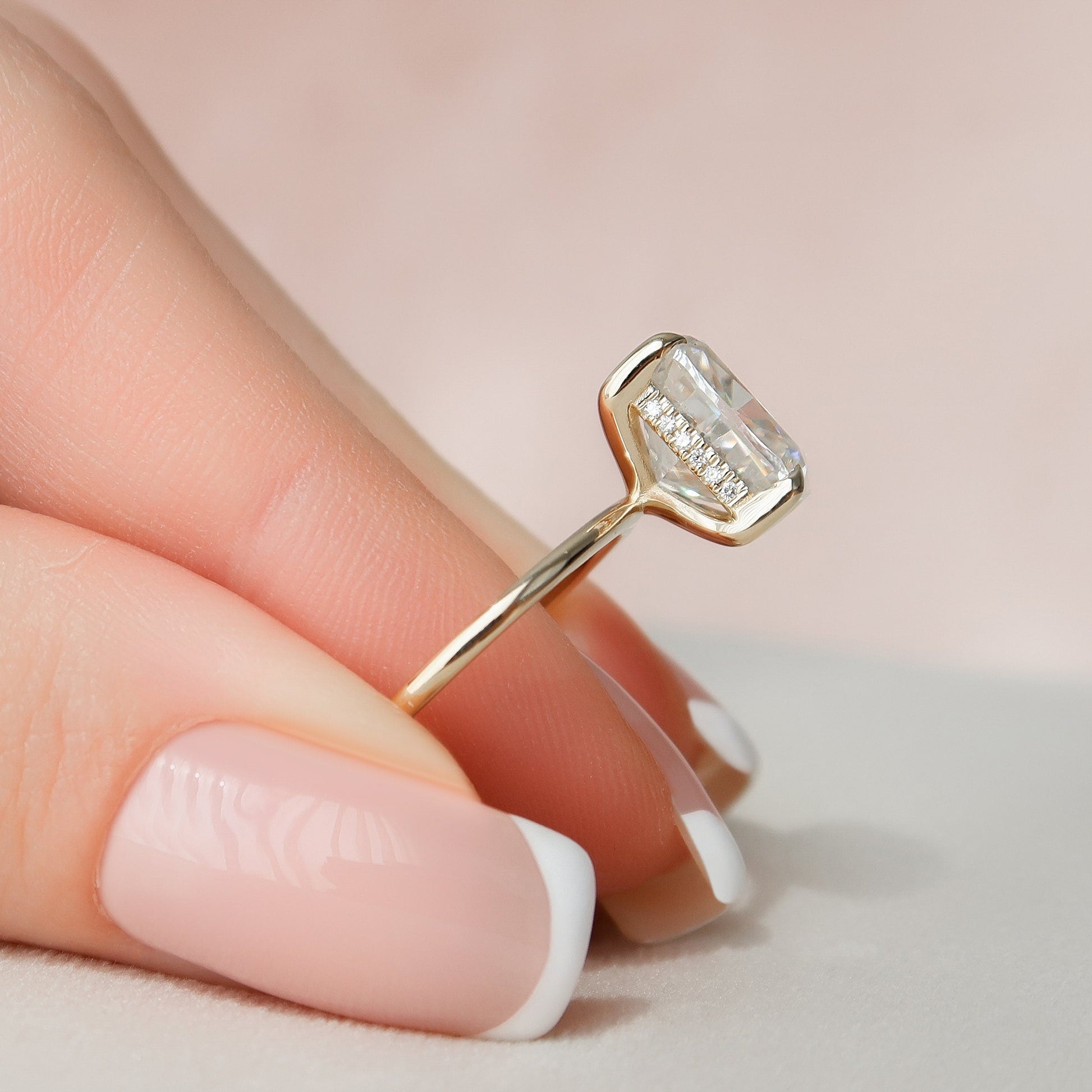 4.5 CT Cushion Cut Hidden Halo Style Moissanite Engagement Ring 5