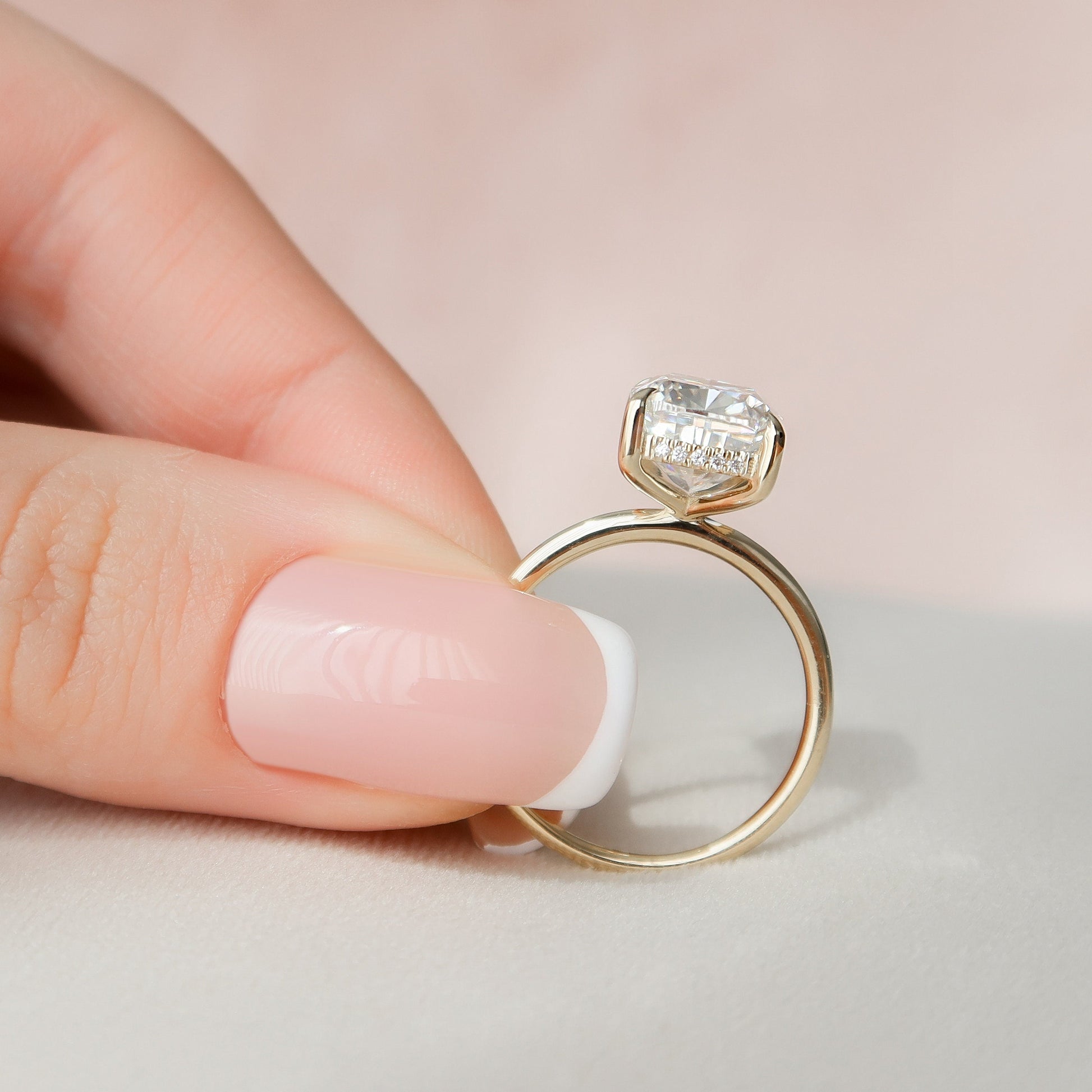 4.5 CT Cushion Cut Hidden Halo Style Moissanite Engagement Ring 7