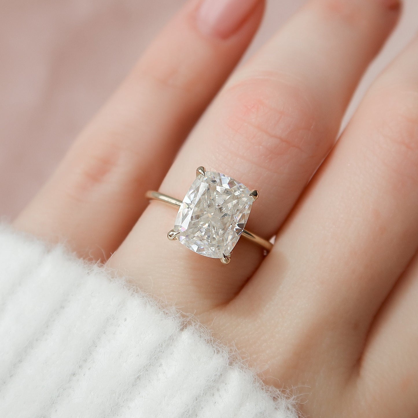 4.5 CT Cushion Cut Hidden Halo Style Moissanite Engagement Ring 3
