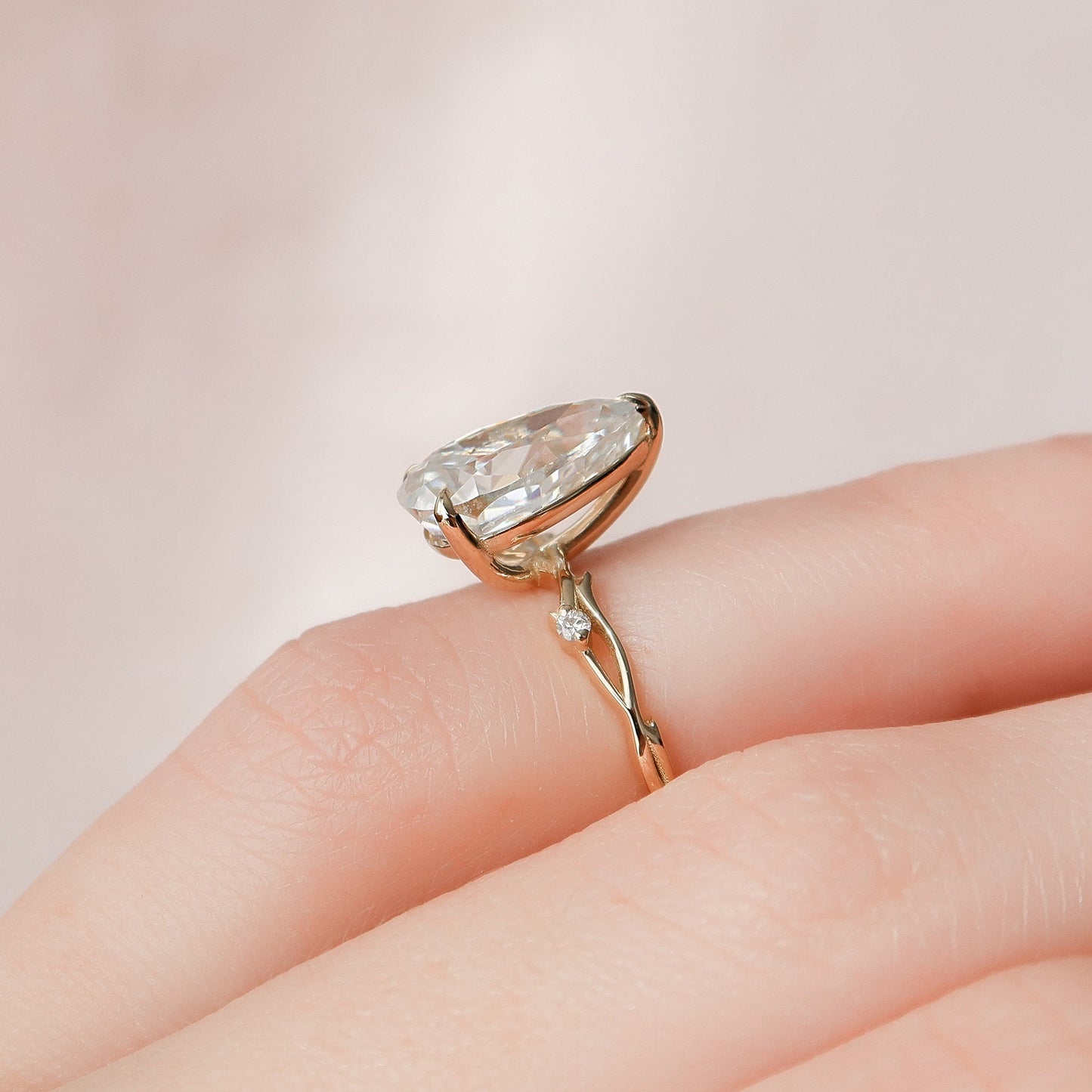 2.5 CT Pear Cut Twig Pave Moissanite Engagement Ring 5