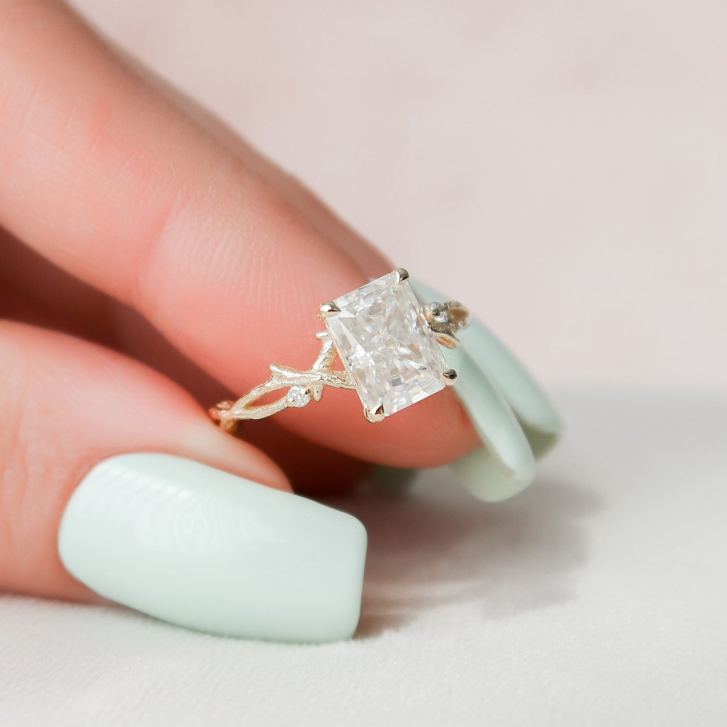 2.0 CT Radiant Cut Twig Pave Moissanite Engagement Ring 6