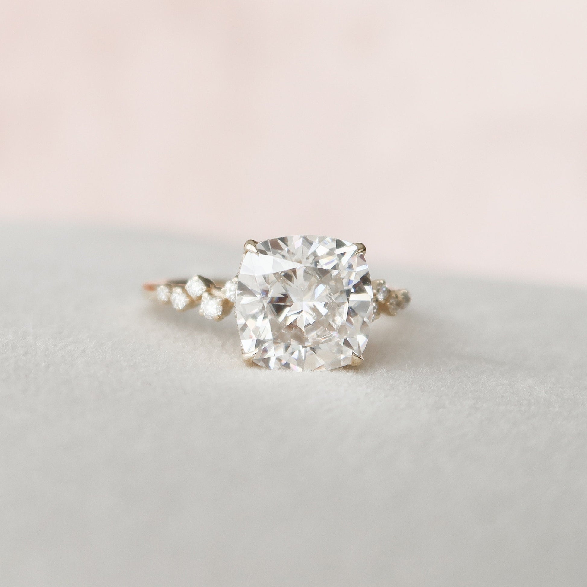 4.0 CT Cushion Hidden Halo Pave Style Moissanite Engagement Ring 1