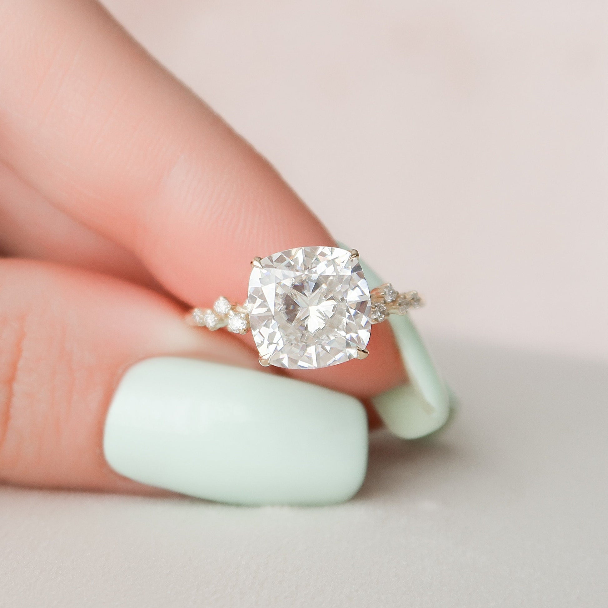 4.0 CT Cushion Hidden Halo Pave Style Moissanite Engagement Ring 8