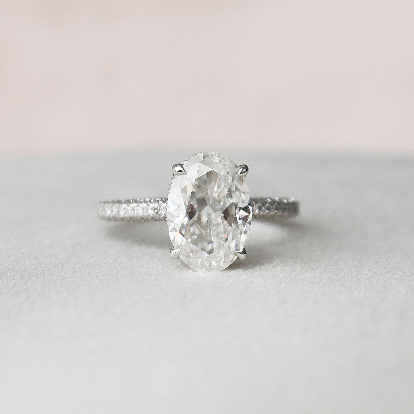 3.0 CT Oval Hidden Halo Pave Setting Moissanite Engagement Ring 1