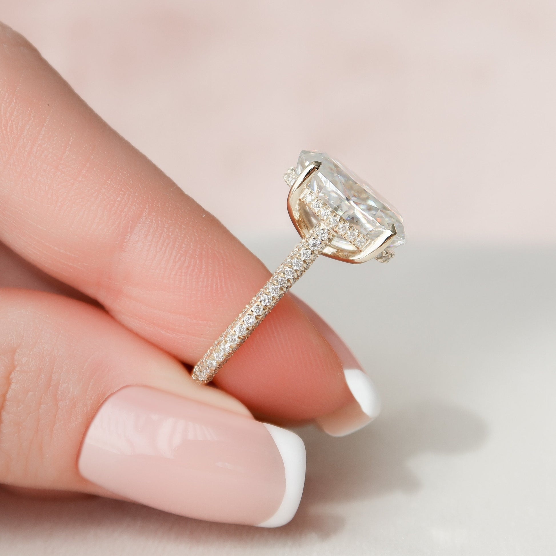 5.0 CT Oval Cut Pave Hidden Halo Moissanite Engagement Ring 4