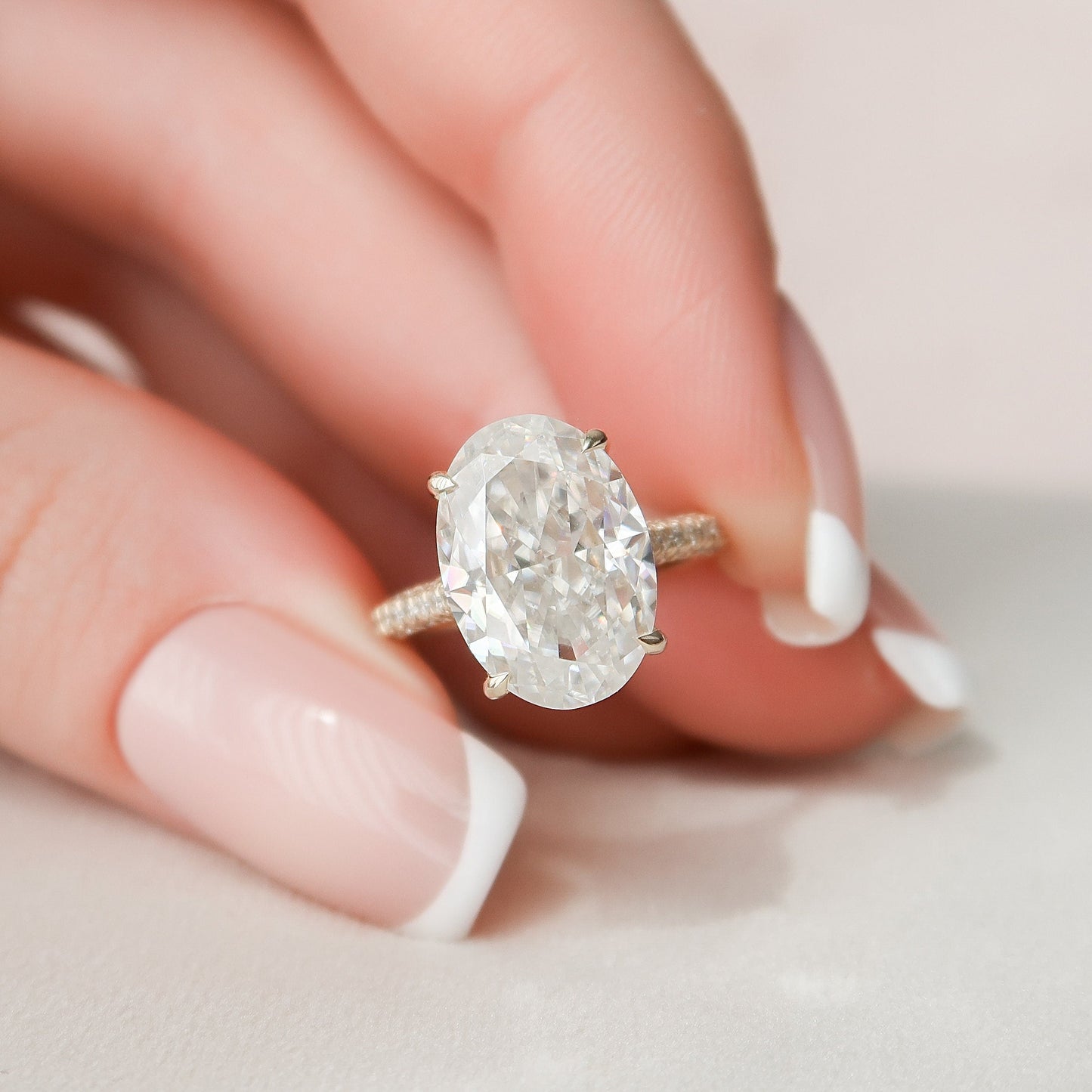 5.0 CT Oval Cut Pave Hidden Halo Moissanite Engagement Ring 2