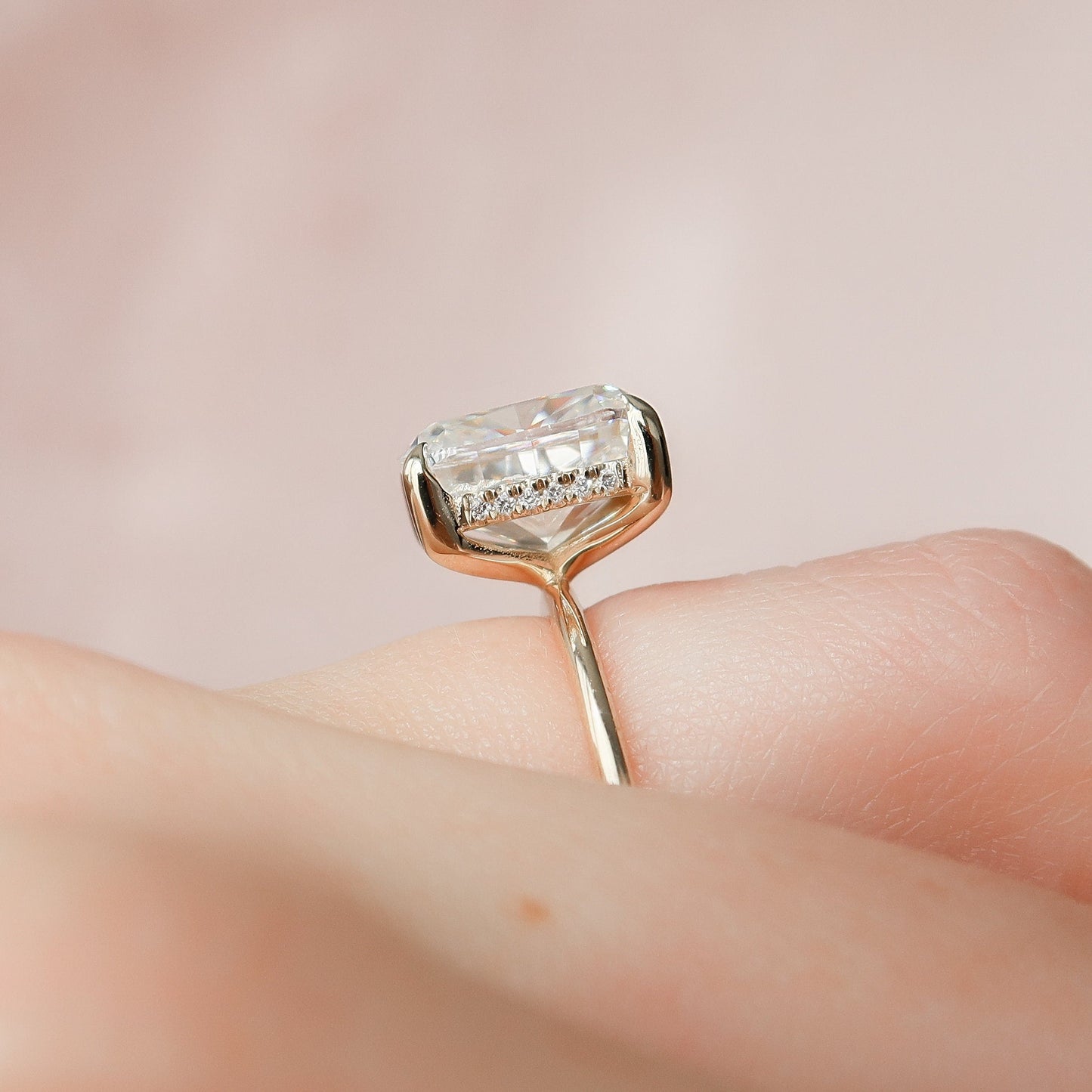 4.5 CT Cushion Cut Hidden Halo Style Moissanite Engagement Ring 6