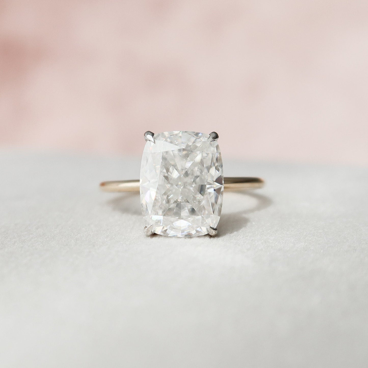 4.0 CT Cushion Cut Hidden Halo Style Moissanite Engagement Ring 1