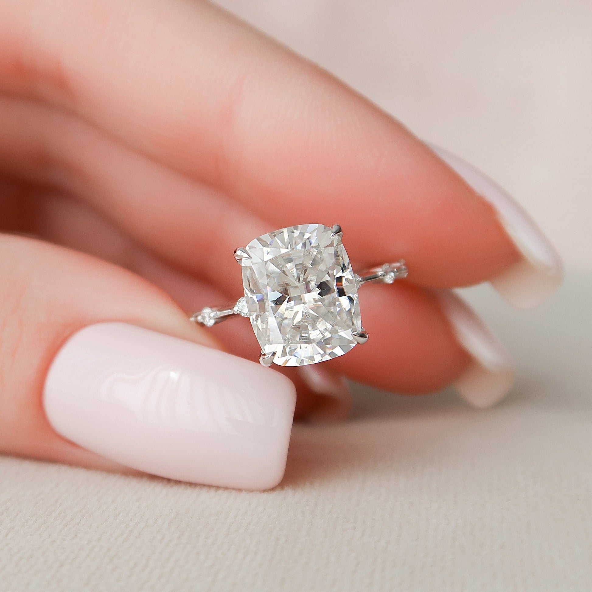 5.0 CT Cushion Cut Dainty Pave Moissanite Engagement Ring 2