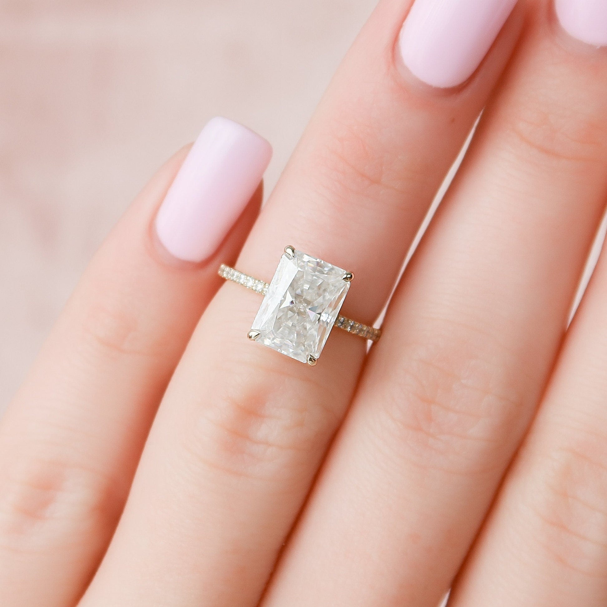 3.5 CT Radiant Hidden Halo Pave Moissanite Engagement Ring 7
