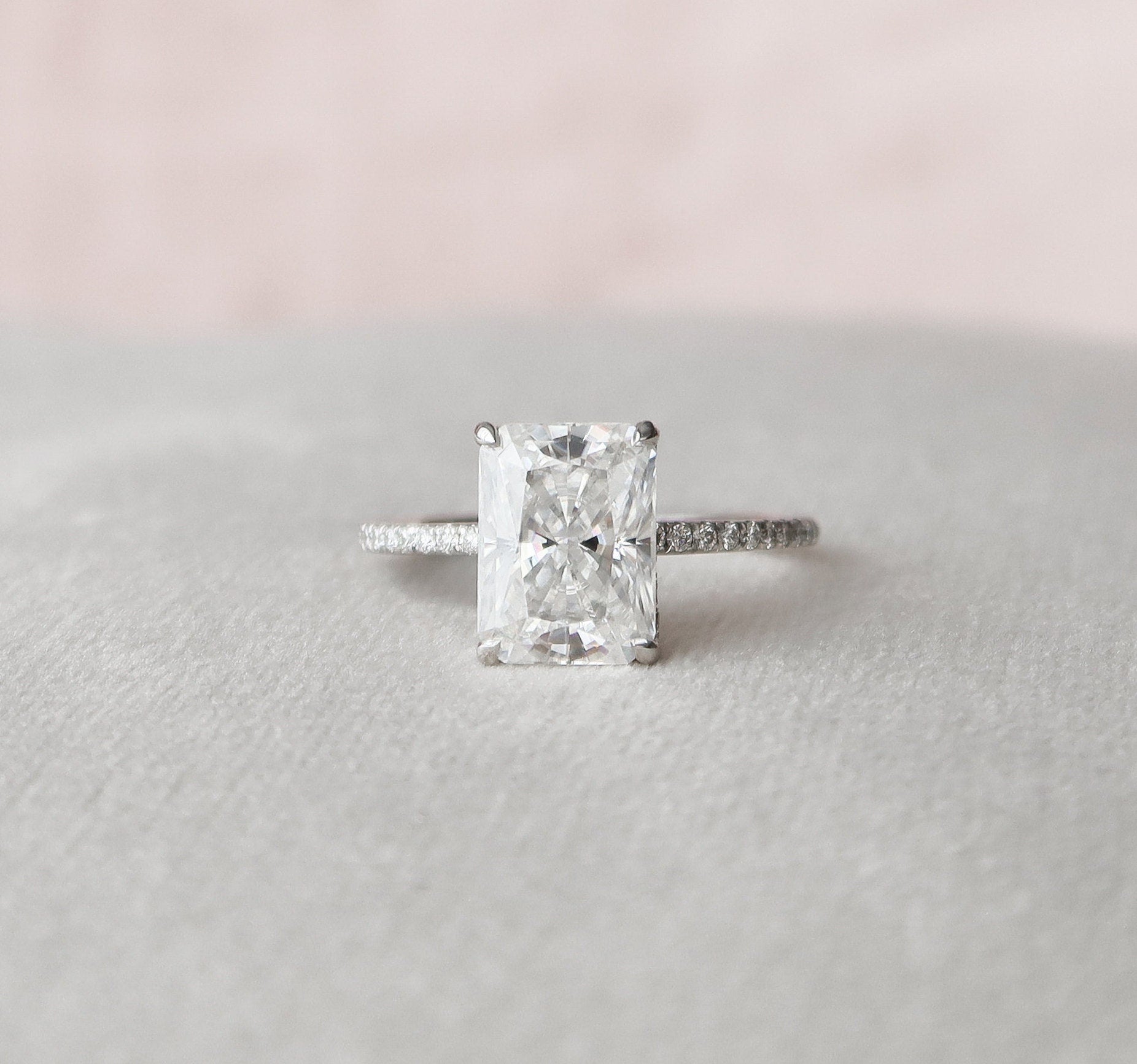 3.5 CT Radiant Hidden Halo Pave Moissanite Engagement Ring 3