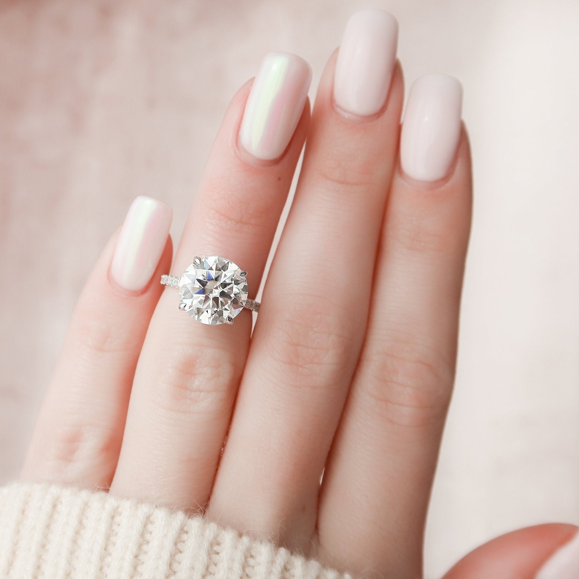 4.5 CT Round Cut Pave Hidden Halo Moissanite Engagement Ring 7