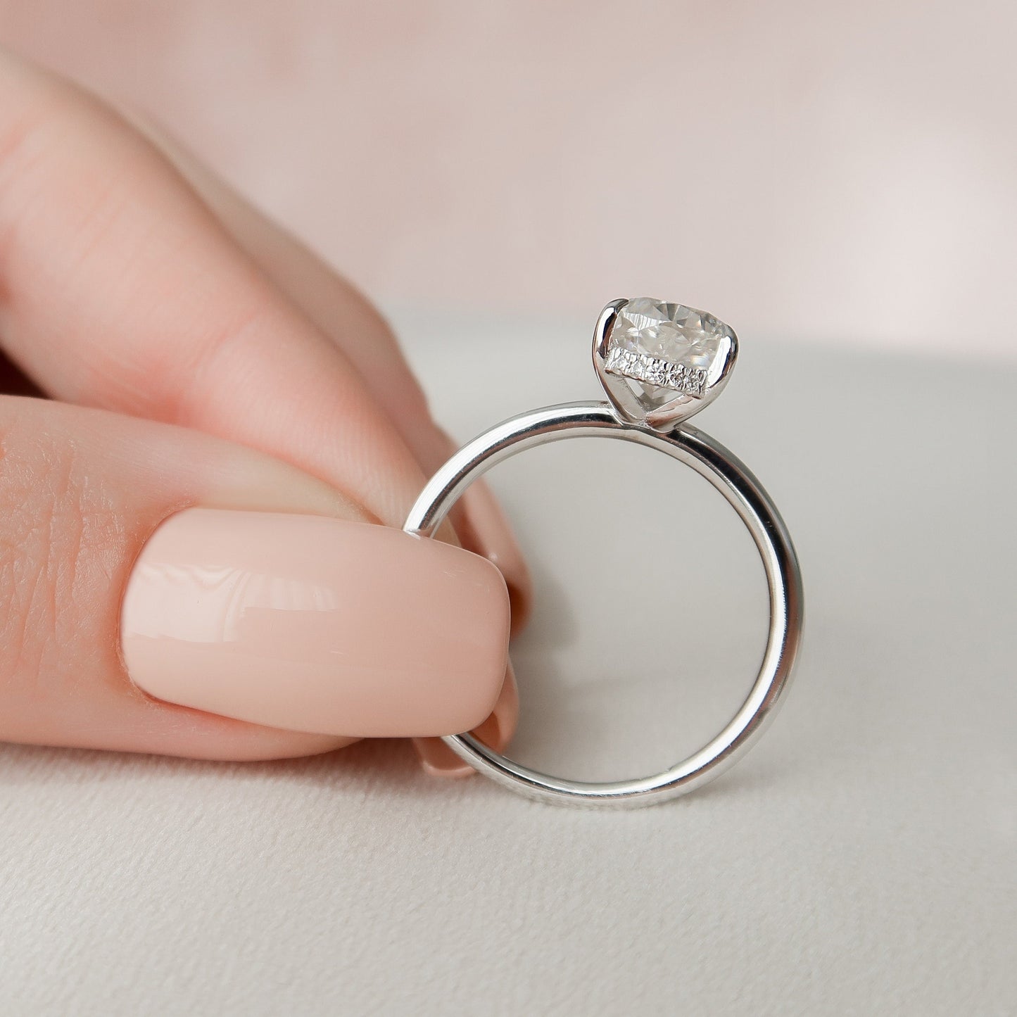 2.0 CT Pear Cut Hidden Halo Style Moissanite Engagement Ring 7