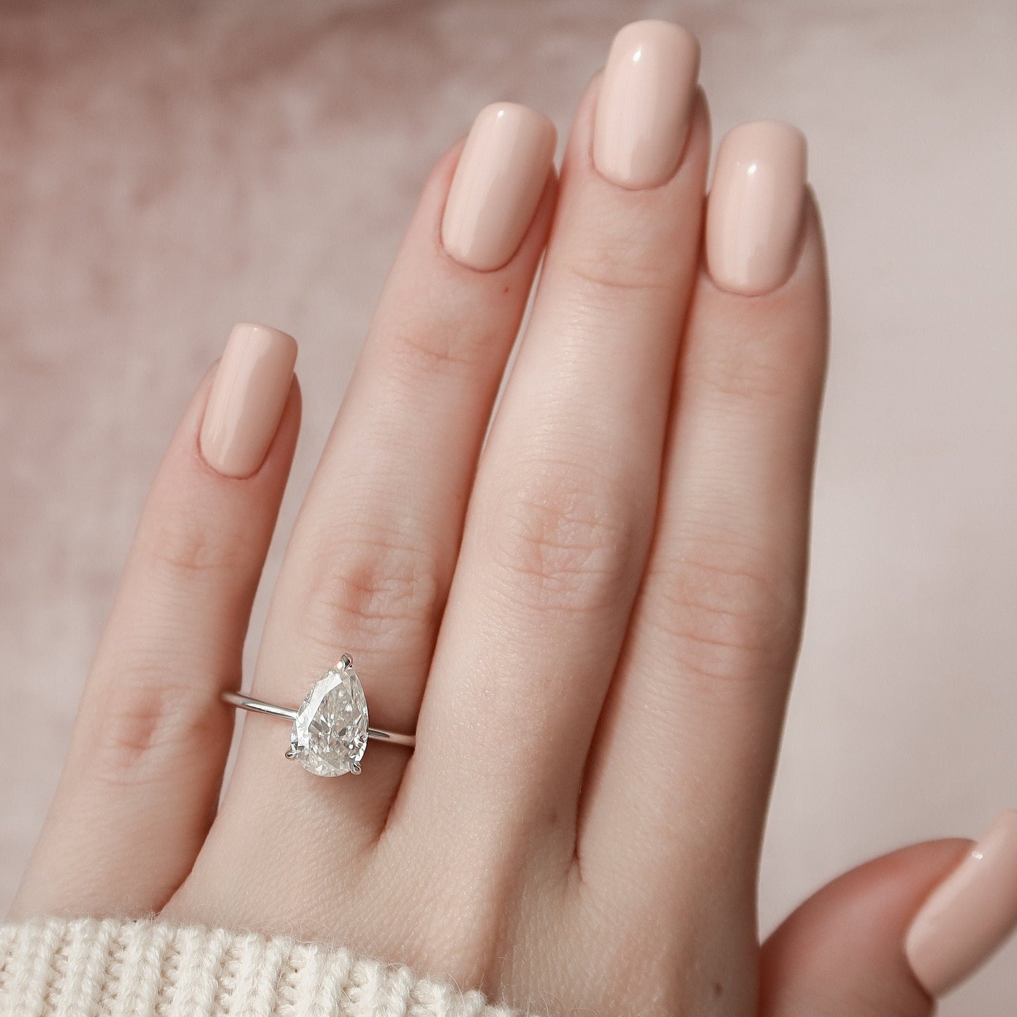 2.0 CT Pear Solitaire & Hidden Halo Style Moissanite Engagement Ring 5