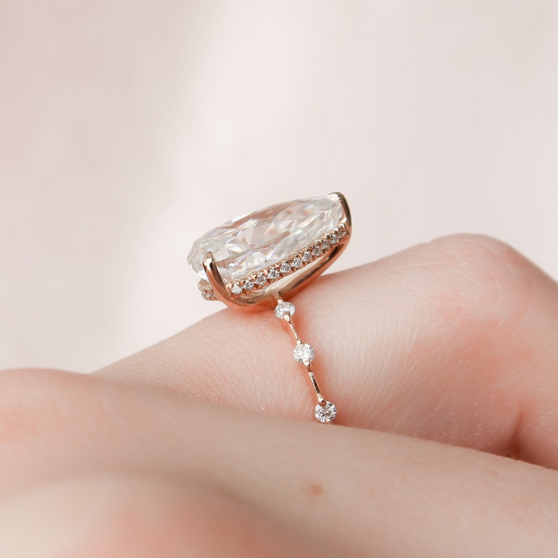 4.0 CT Pear Hidden Halo Dainty Pave Style Moissanite Engagement Ring 5