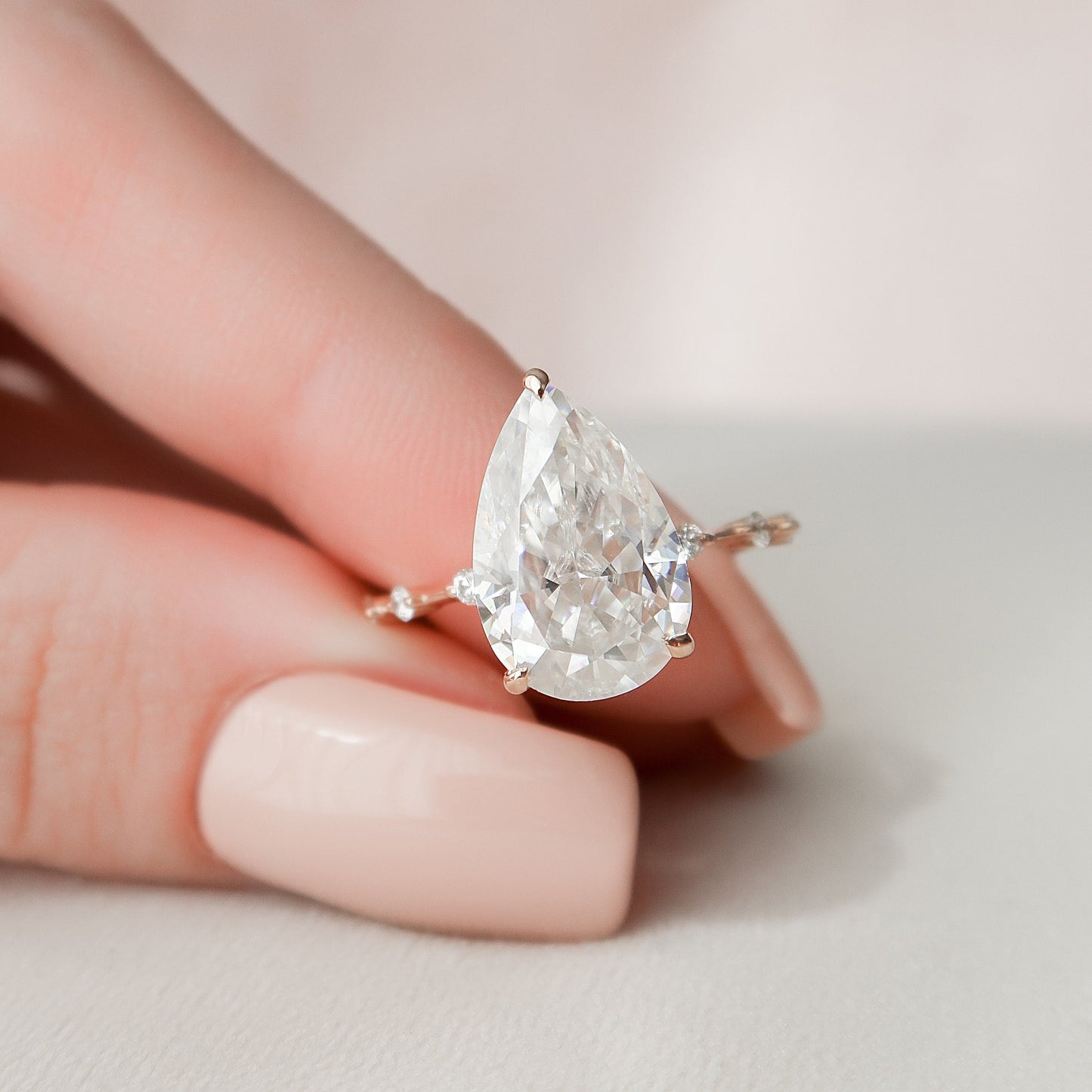 4.0 CT Pear Hidden Halo Dainty Pave Style Moissanite Engagement Ring 7