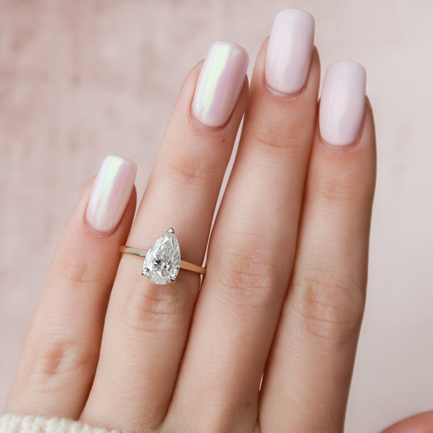 2.0 CT Pear Cut Hidden Halo Style  Moissanite Engagement Ring 7
