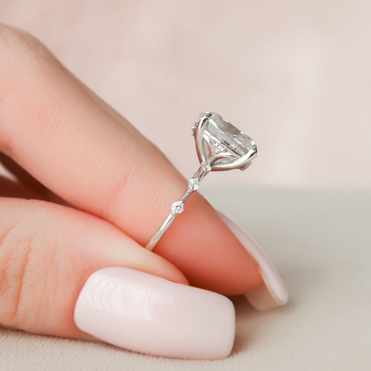 5.0 CT Cushion Cut Dainty Pave Moissanite Engagement Ring 6