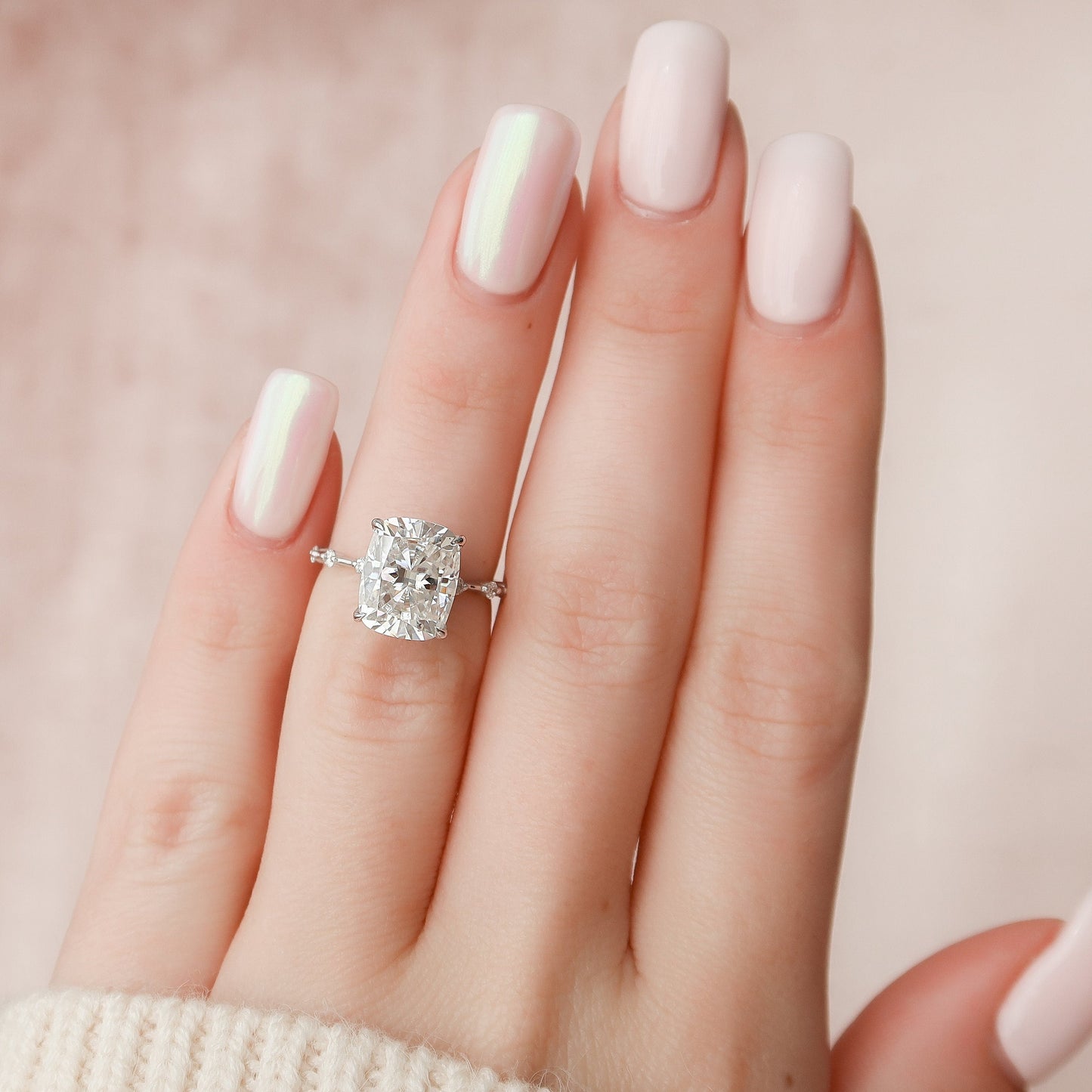 5.0 CT Cushion Cut Dainty Pave Moissanite Engagement Ring 4