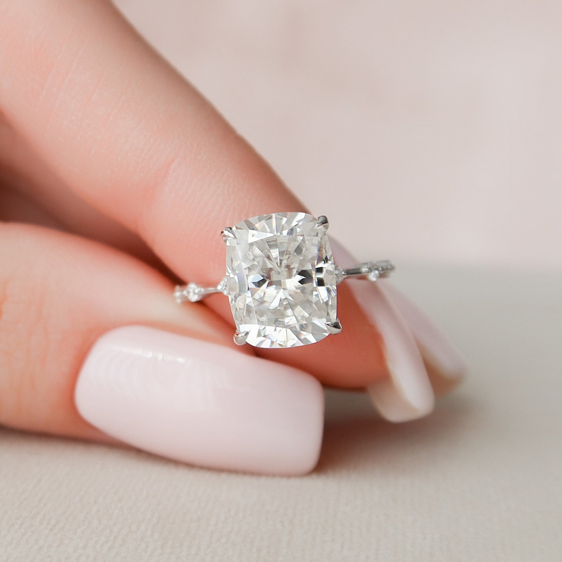 5.0 CT Cushion Cut Dainty Pave Moissanite Engagement Ring 7