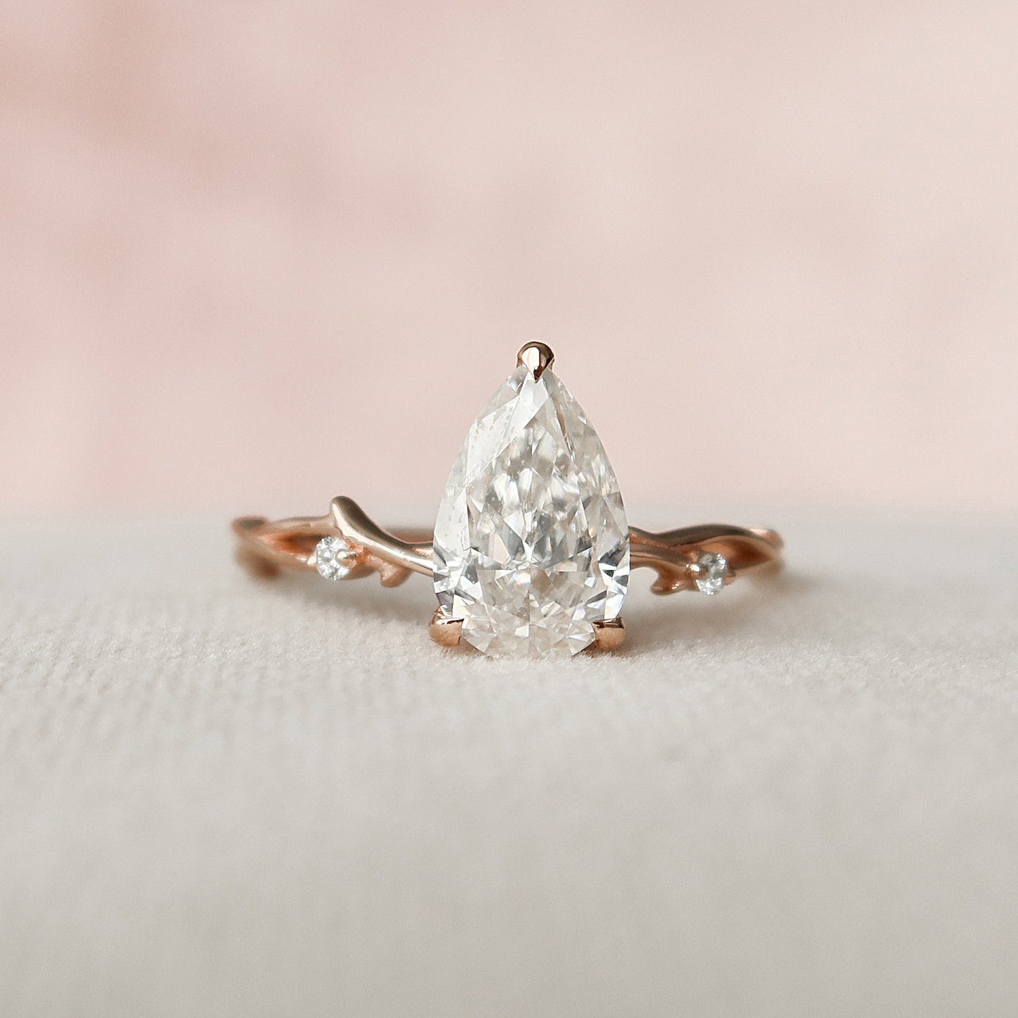 1.5 CT Pear Cut Twig Pave Moissanite Engagement Ring 3