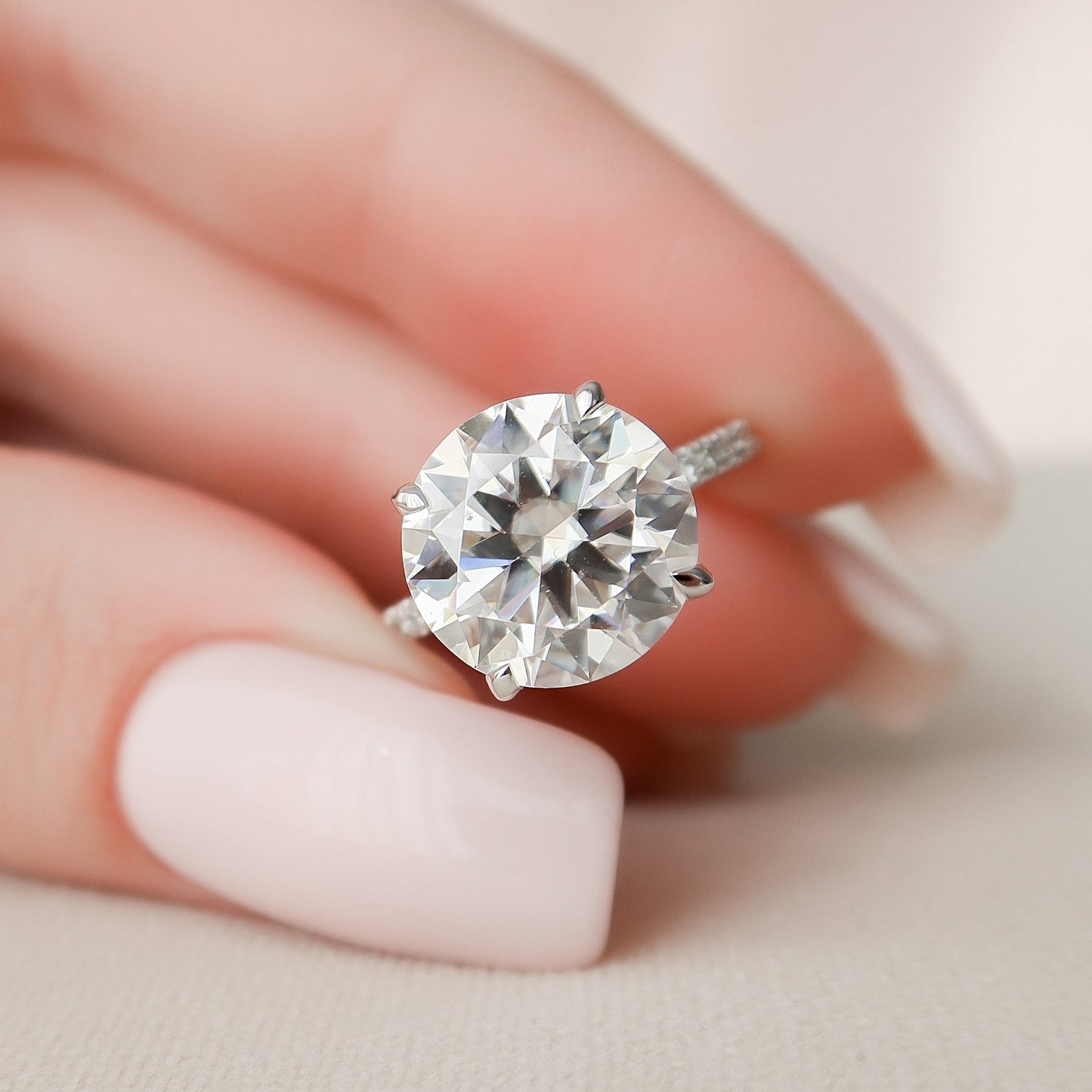 4.5 CT Round Cut Pave Hidden Halo Moissanite Engagement Ring 2