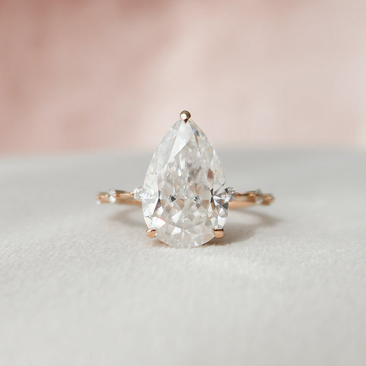 4.0 CT Pear Solitaire Dainty Pave Style Moissanite Engagement Ring 3