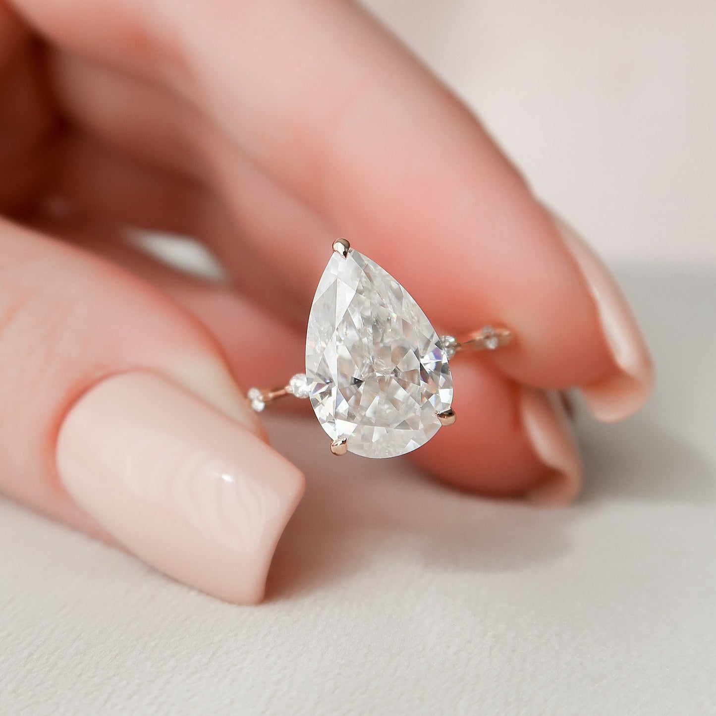 4.0 CT Pear Hidden Halo Dainty Pave Style Moissanite Engagement Ring 2