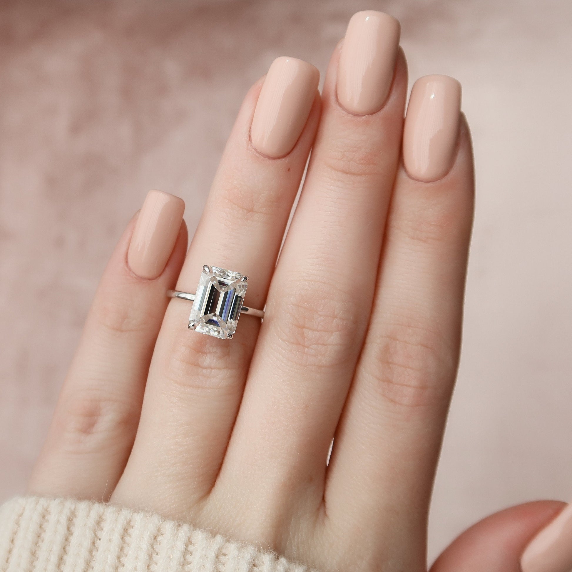 5.0 CT Emerald Cut Hidden Halo Style Moissanite Engagement Ring 5