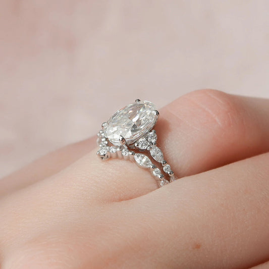 Marquise Cut Cluster Styled Lab Grown Bridal Ring Set
