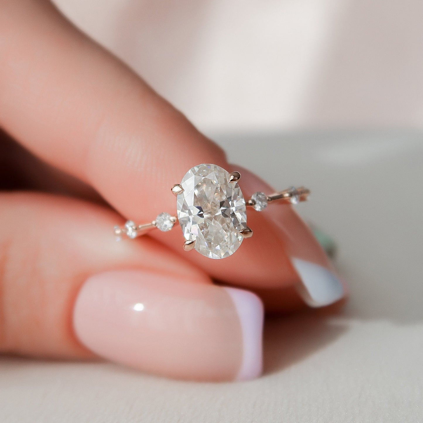 1.5 CT Oval Cut Dainty Pave Moissanite Engagement Ring 8
