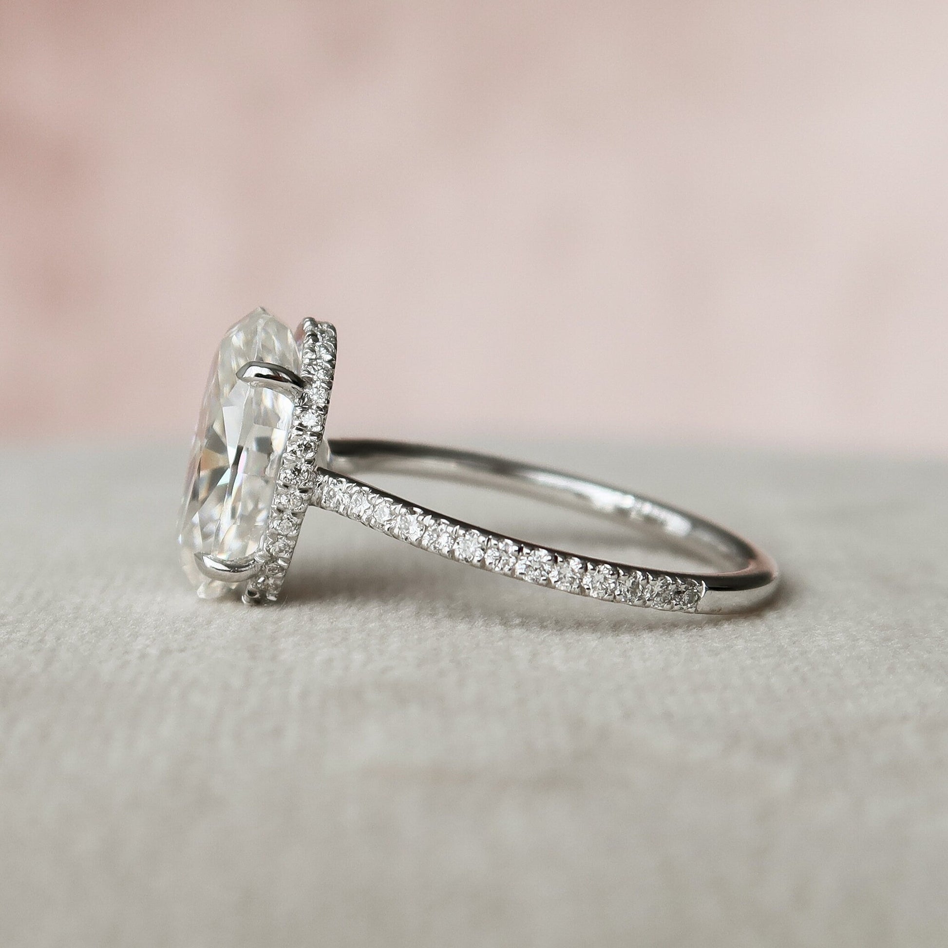 3.5 CT Oval Cut Hidden Halo Pave Setting Moissanite Engagement Ring 10