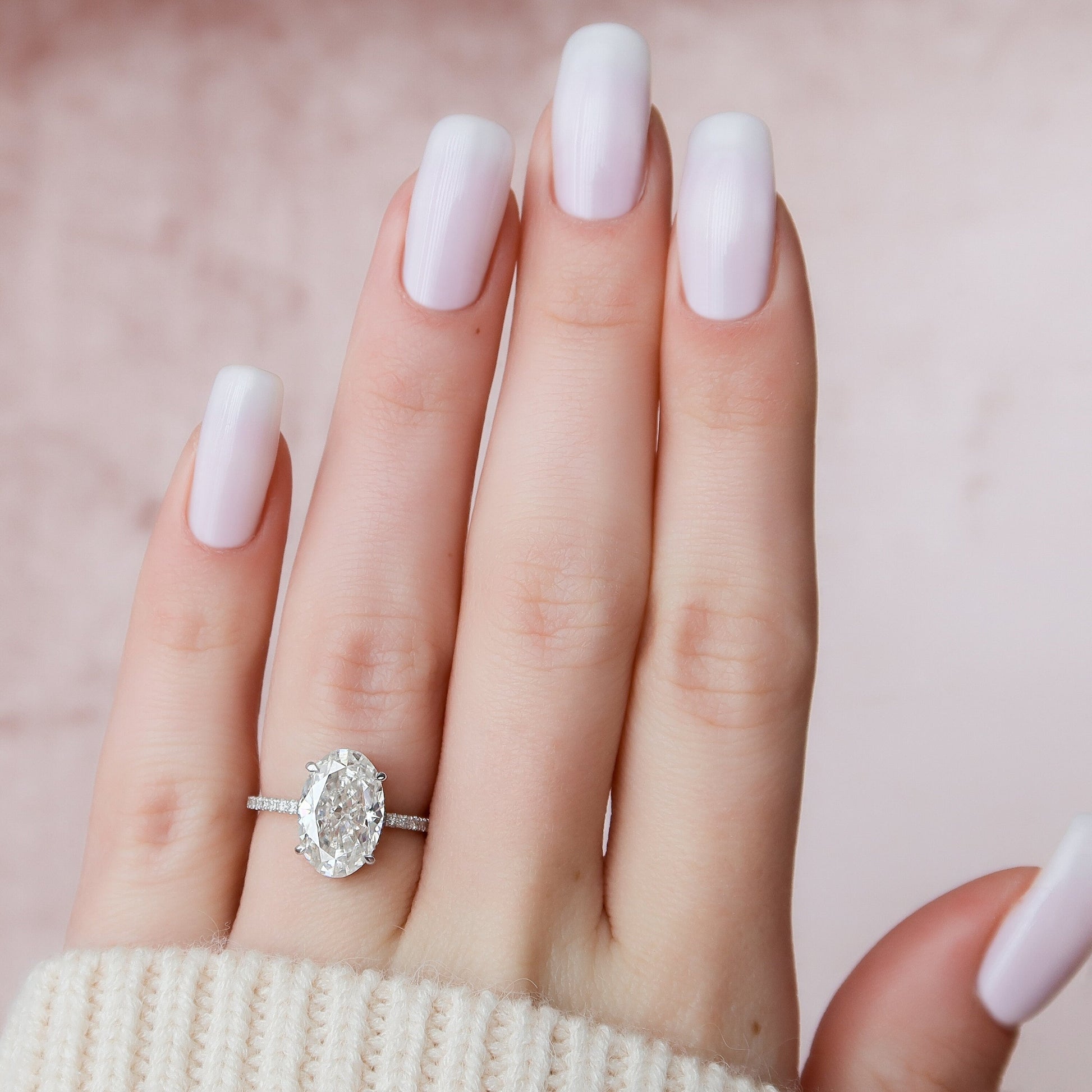 3.5 CT Oval Cut Hidden Halo Pave Setting Moissanite Engagement Ring 3