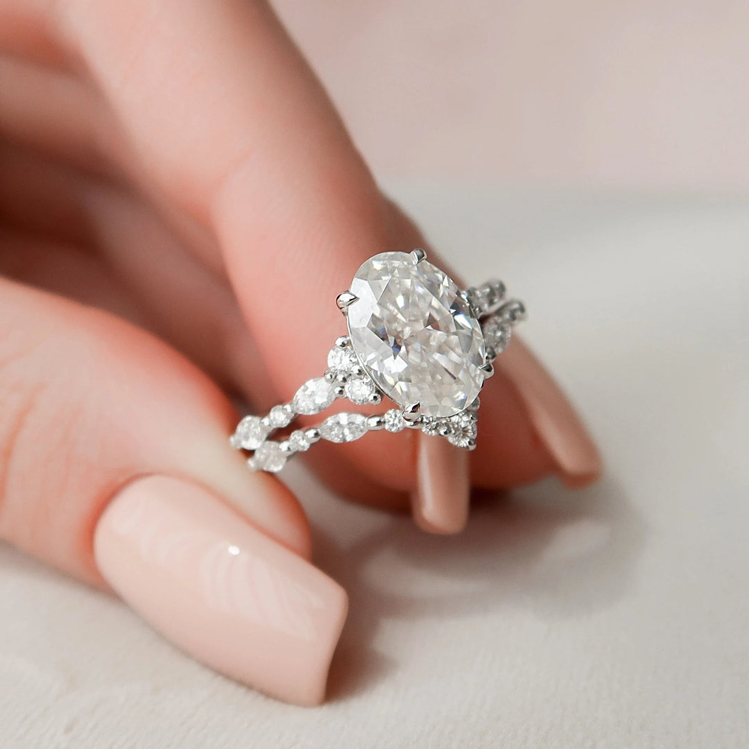 Marquise Cut Cluster Styled Lab Grown Bridal Ring Set