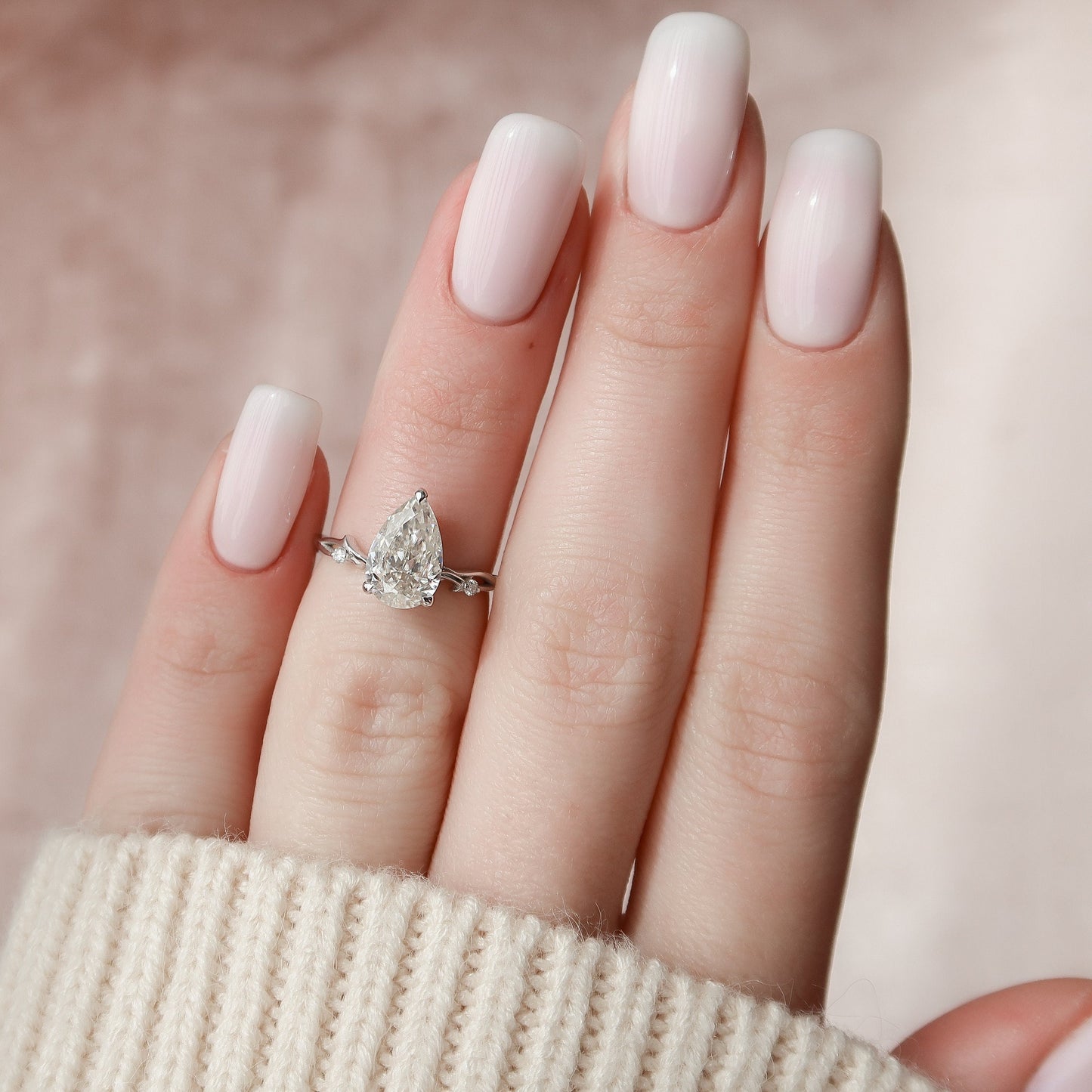 1.5 CT Pear Cut Twig Pave Moissanite Engagement Ring 2