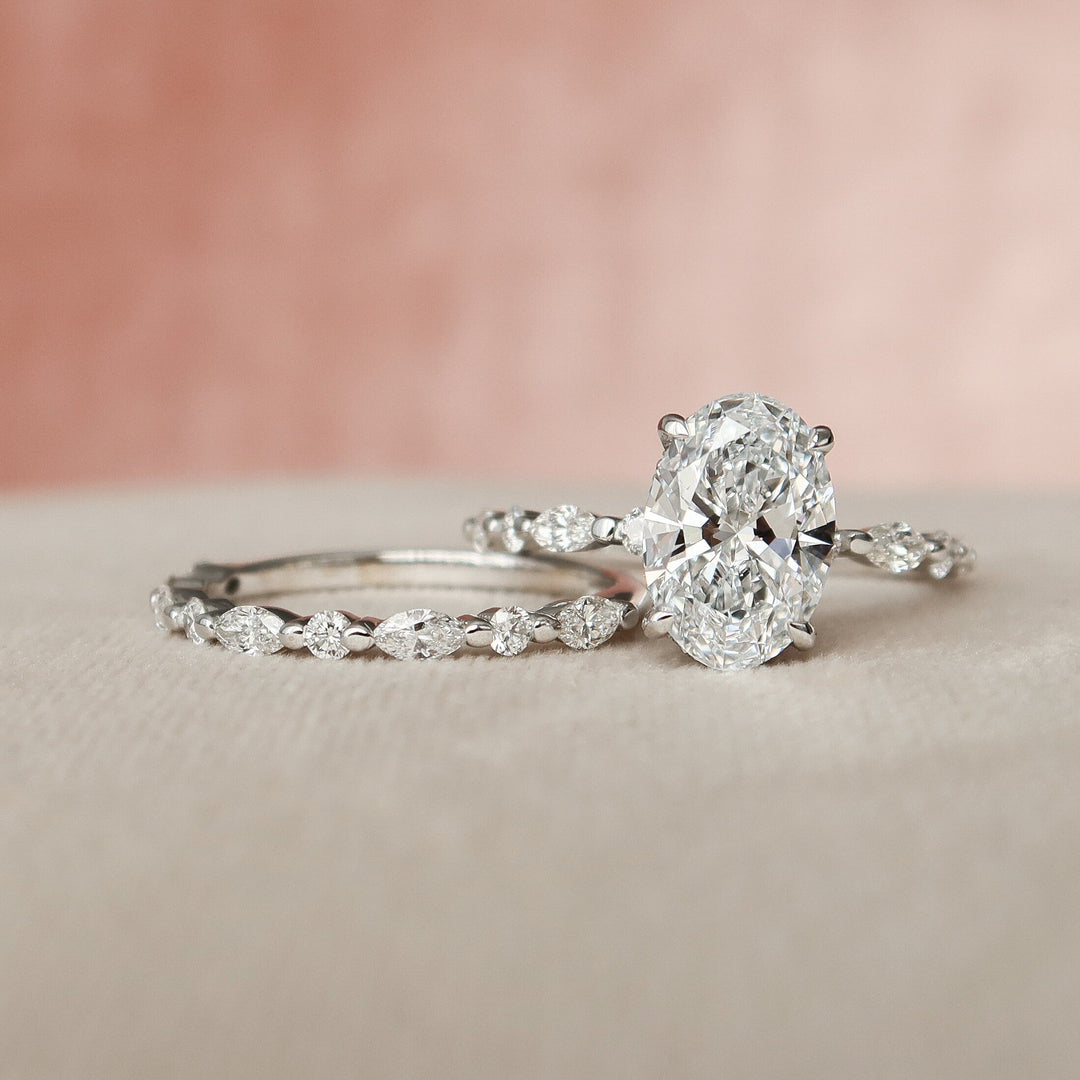 Marquise Cut Cluster Styled Lab Grown Bridal Ring Set