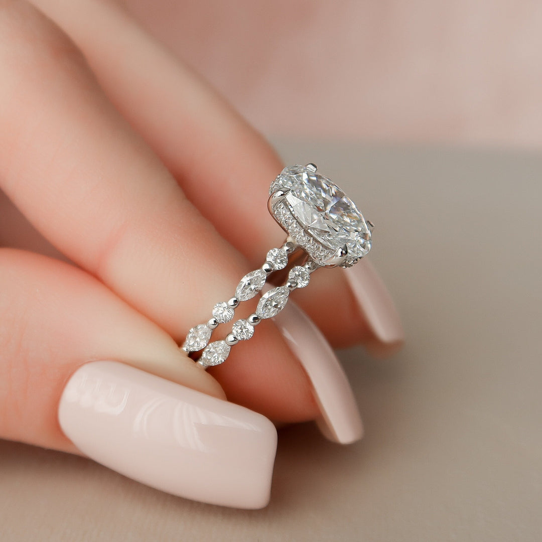 Marquise Cut Cluster Styled Lab Grown Bridal Ring Set