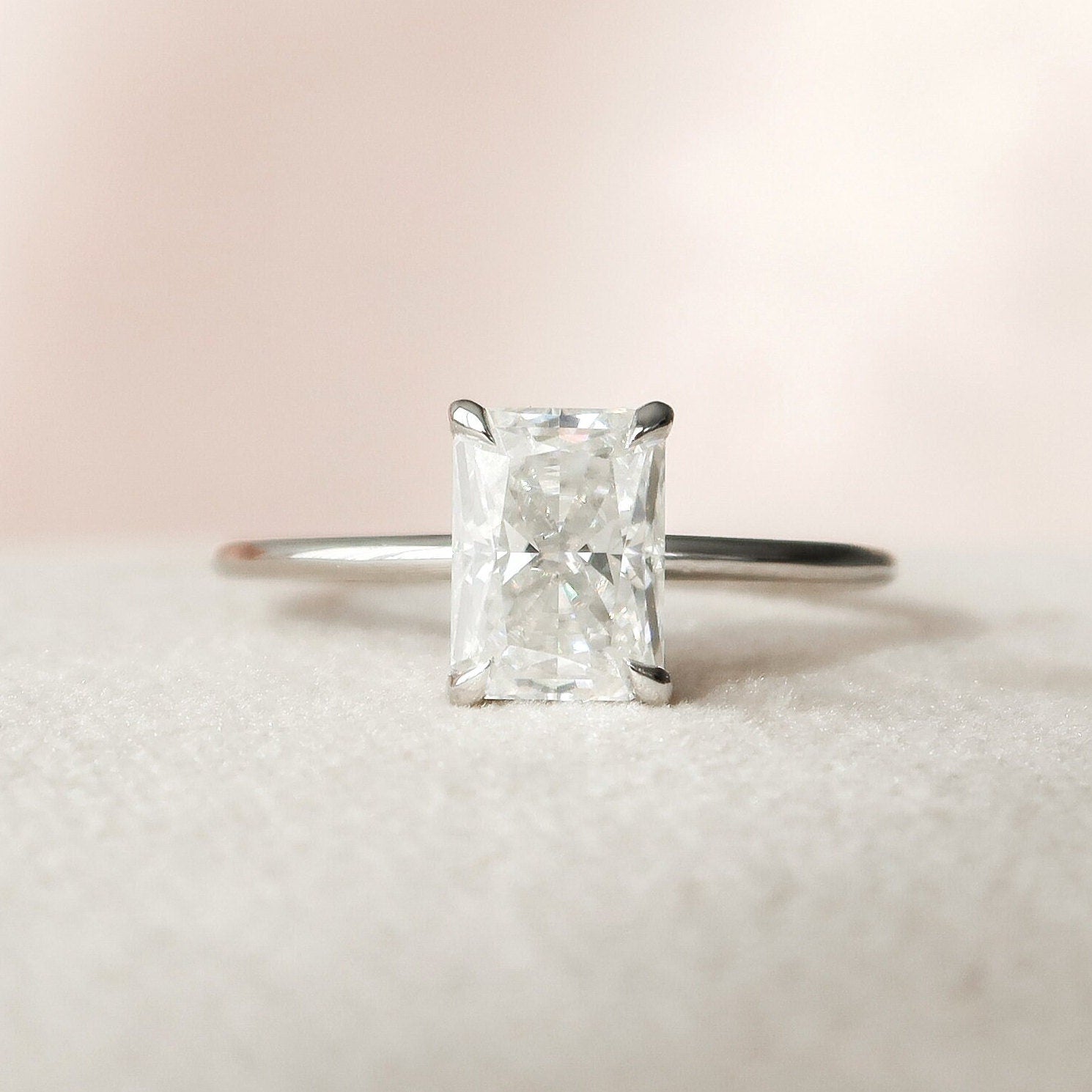2.0 CT Radiant Cut Hidden Halo Moissanite Engagement Ring 1