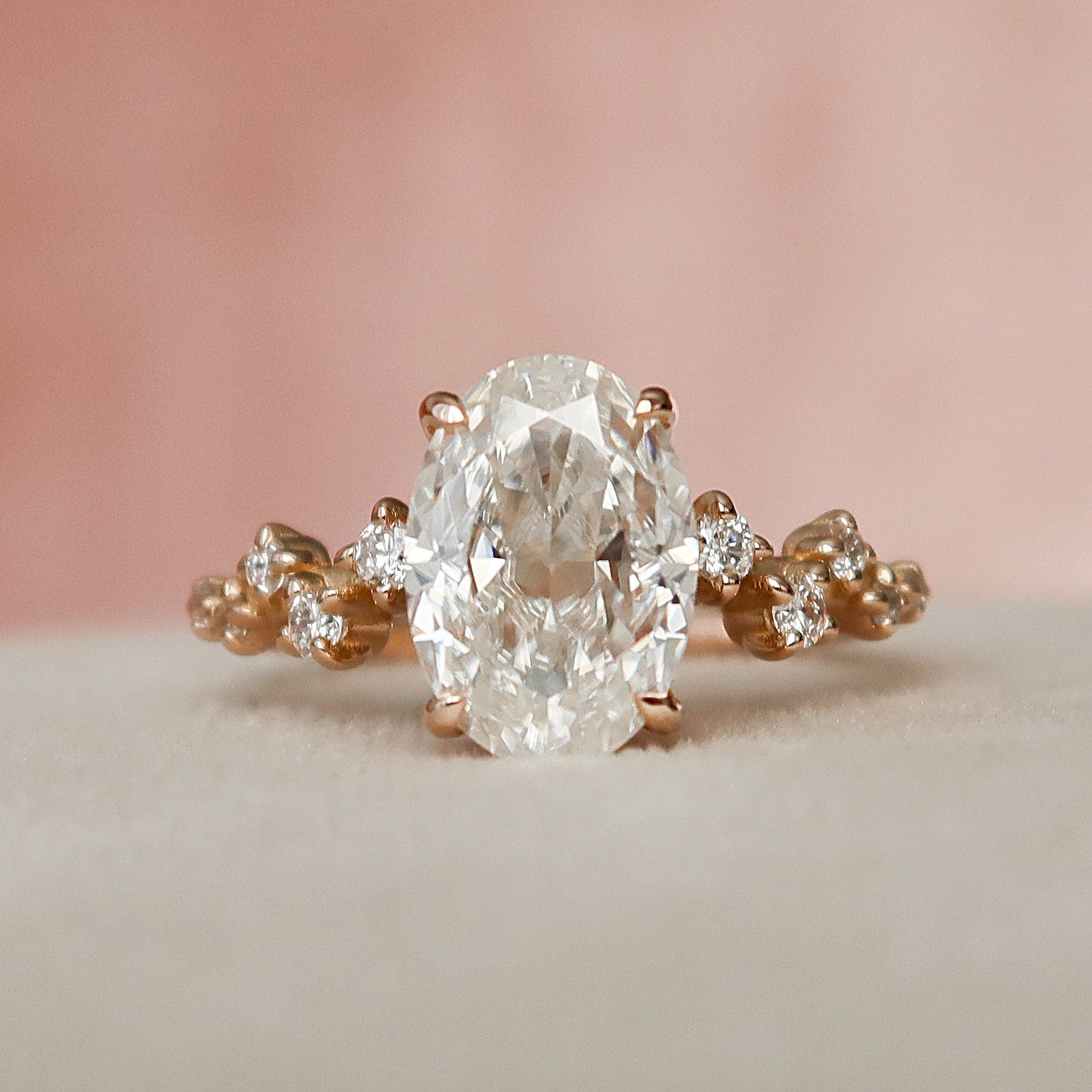 2.0 CT Oval Cut Hidden Halo Pave Style Moissanite Engagement Ring 1
