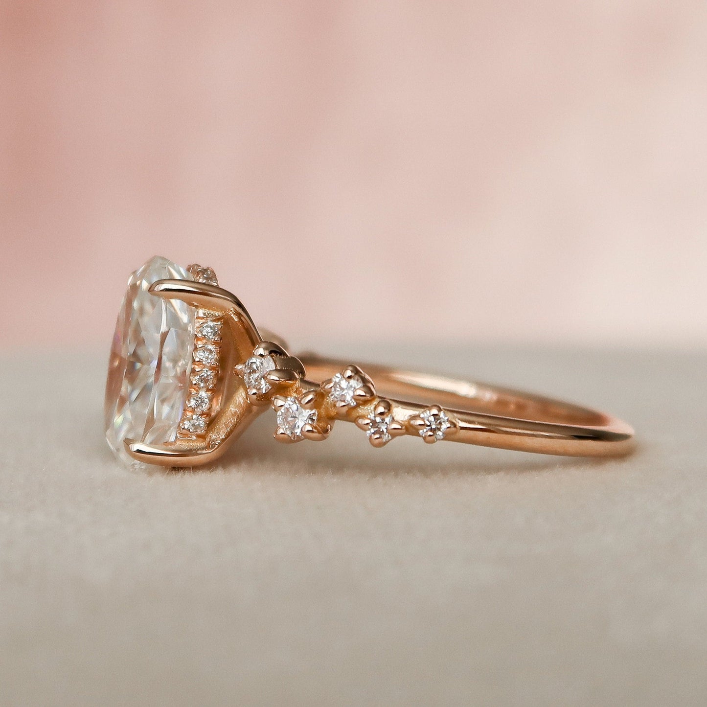 2.0 CT Oval Cut Hidden Halo Pave Style Moissanite Engagement Ring 5