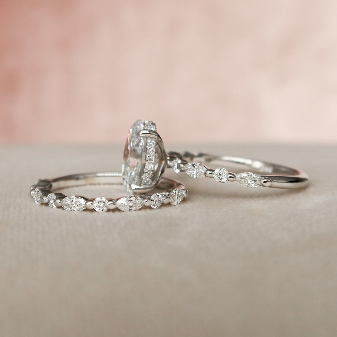 Marquise Cut Cluster Styled Lab Grown Bridal Ring Set