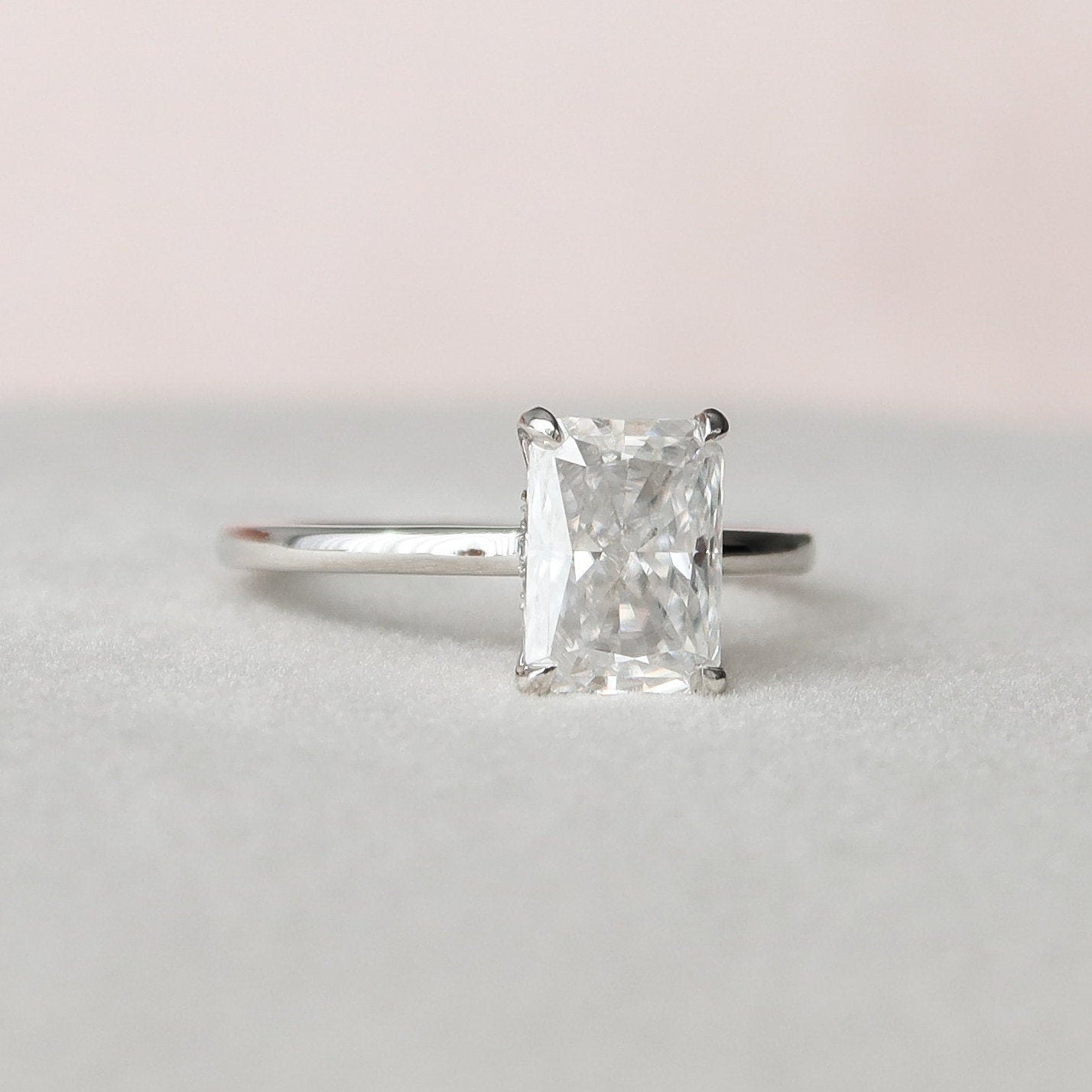 2.0 CT Radiant Hidden Halo Moissanite Engagement Ring 6