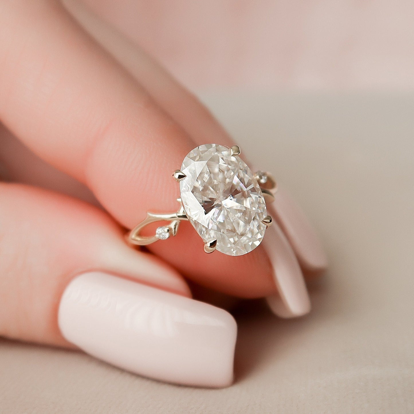 3.5 CT Oval Cut Twig Pave Moissanite Engagement Ring 7